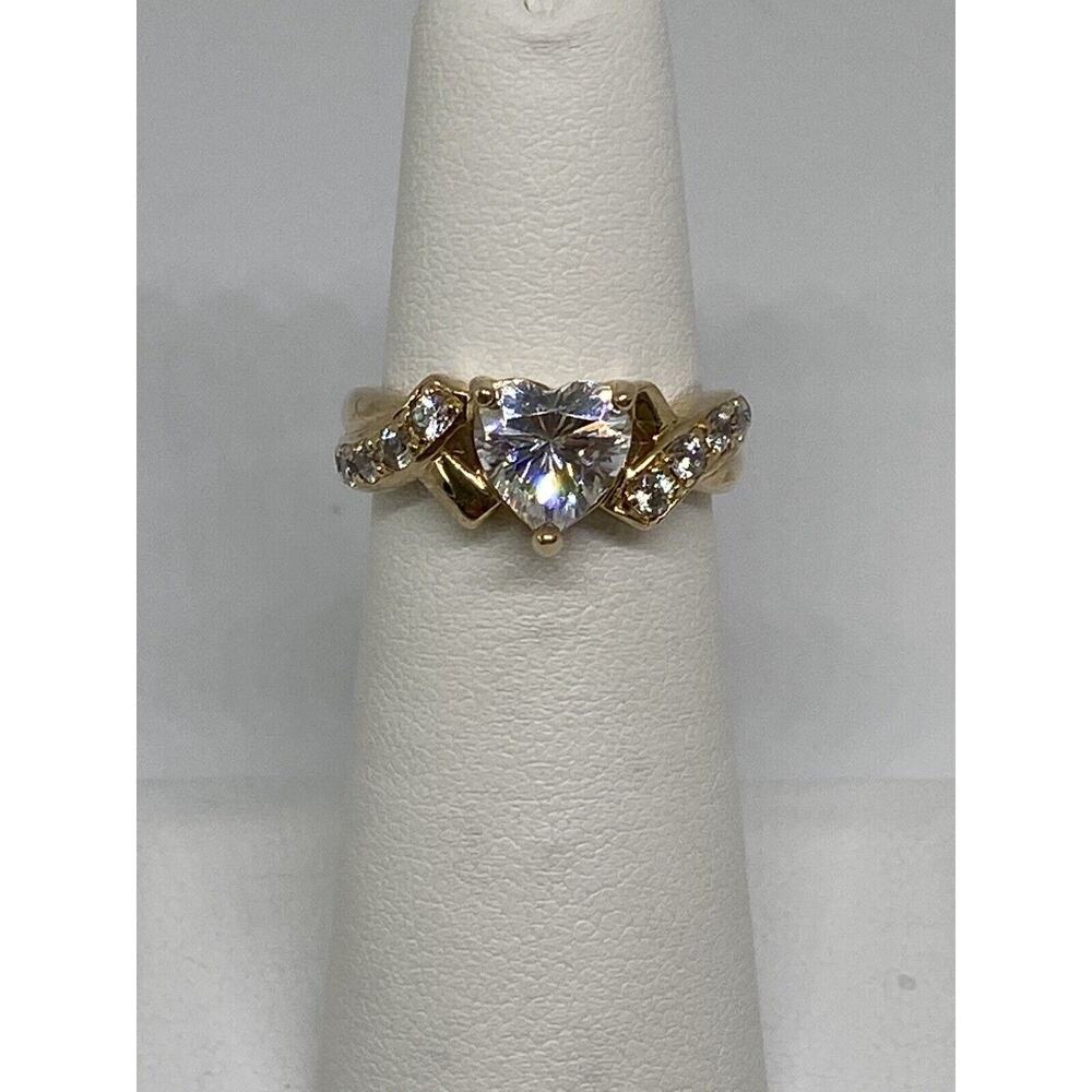 925 Sterling Silver Vermeil Heart CZ Ring Size 4.75